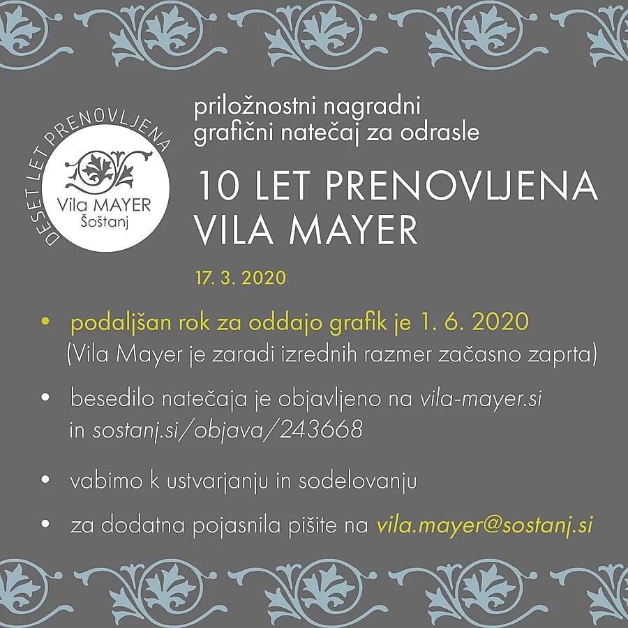 Nagradni grafični natečaj za odrasle »10 LET PRENOVLJENA VILA MAYER«